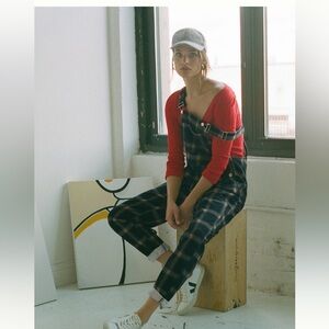 Anthropologie WeWoreWhat plaid overalls, size L